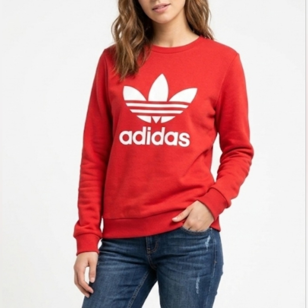 Adidas Women's Red Trefoil Crewneck Sweatshirt